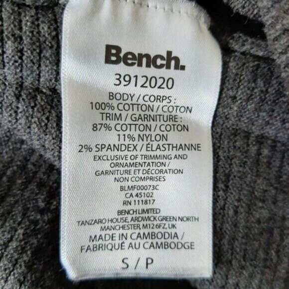 BENCH Crewneck Ribbed Sweater Textured Grey Men's Sz S - Picture 9 of 9